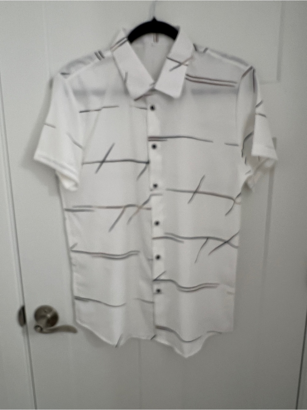 ON SALE!!! Men's White Short-Sleeve Button-Up Shirt with Minimal Stripe Pattern